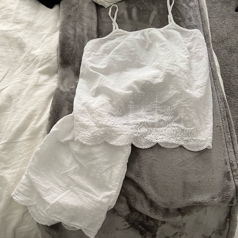 White Eyelet Scalloped PJ Set